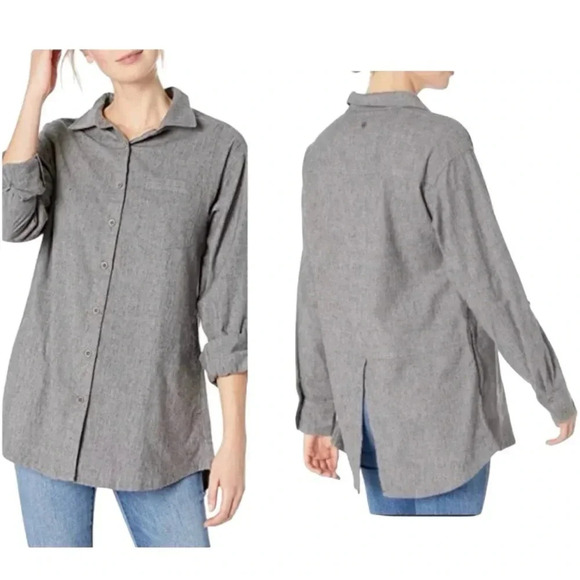 PRANA | Women’s Grey Aster Button Down Open Vent Tunic Shirt Size M - Picture 1 of 15